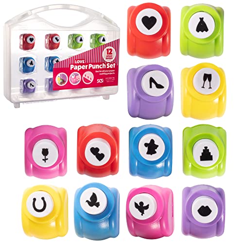 SCS Direct Love-Themed Scrapbook Paper Hole Punchers- 12 Different Designs w Carrying Case- DIY Your Own Cards, Confetti, Memory Books, Decorations, Gifts, Summer Camp Project- A Must Have Scrapbooking Essential - Image 1