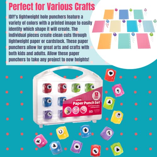 SCS Direct Love-Themed Scrapbook Paper Hole Punchers- 12 Different Designs w Carrying Case- DIY Your Own Cards, Confetti, Memory Books, Decorations, Gifts, Summer Camp Project- A Must Have Scrapbooking Essential - Image 3