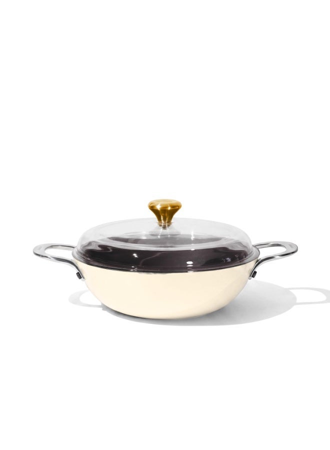 CUMIN CO. Cast Iron Kadai LITE with Lid | 4L, 28 cm | Induction Base Cookware |5 Years Warranty | Non Toxic Heavy Bottom Kadhai for Frying | Chemical Free Coating | Free Accessories | White
