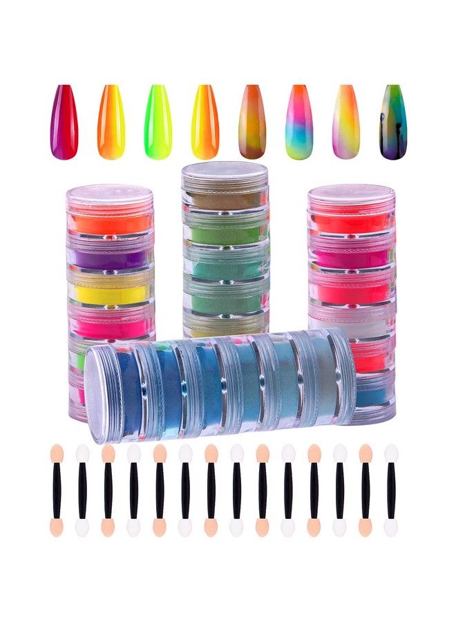 Duufin 24 Colors Nail Pigment Powder Colorful Fluorescent Powder Iridescent Glitter Pearlescent Highgloss Halo Powder With 24Pcs Eyeshadow Sticks For Nail Art Body And Crafts - Image 1