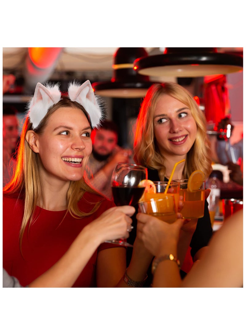 SYOSI Handmade Cat Ears Hair Band, Fur Fox Wolf Cat Ears, Adjustable Hairhoop Headwear Women Men Cosplay Costume Anime Fancy Dress Party Cute Head Accessories for Halloween, Daily Decoration (Pink White) - Image 3