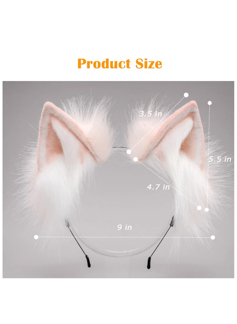 SYOSI Handmade Cat Ears Hair Band, Fur Fox Wolf Cat Ears, Adjustable Hairhoop Headwear Women Men Cosplay Costume Anime Fancy Dress Party Cute Head Accessories for Halloween, Daily Decoration (Pink White) - Image 5