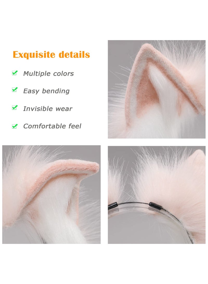 SYOSI Handmade Cat Ears Hair Band, Fur Fox Wolf Cat Ears, Adjustable Hairhoop Headwear Women Men Cosplay Costume Anime Fancy Dress Party Cute Head Accessories for Halloween, Daily Decoration (Pink White) - Image 4