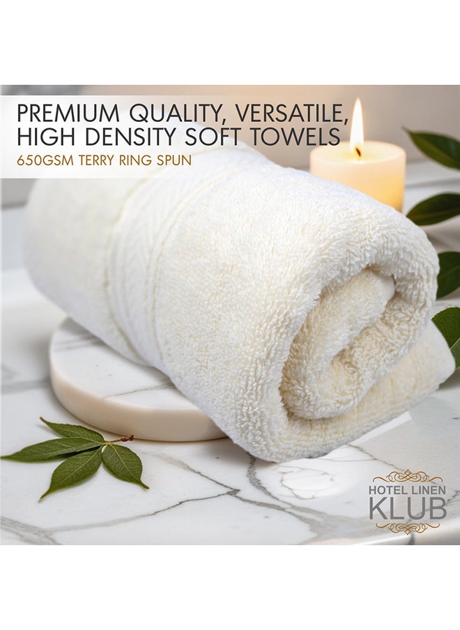 Hotel Linen Klub Hotel Linen Klub LUXURY PACK of 2 Hand Towels - 100% Cotton 650 GSM Terry Dobby Border Ring Spun - Super Soft ,Quick Dry,Highly Absorbent  Size: 40x70cm, Cream  - Image 2