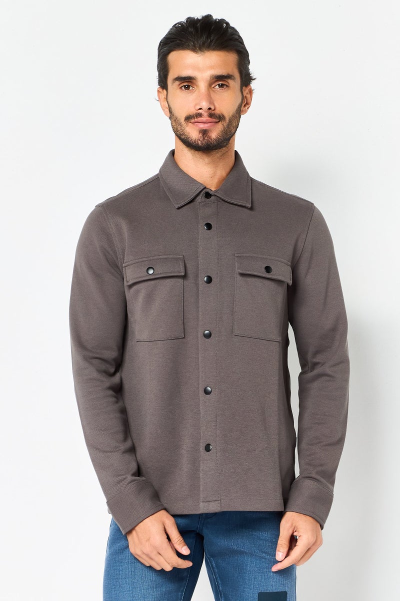 Selected Homme Men Regular Fit Long Sleeve Plain Casual Shirt, Grey - Image 1