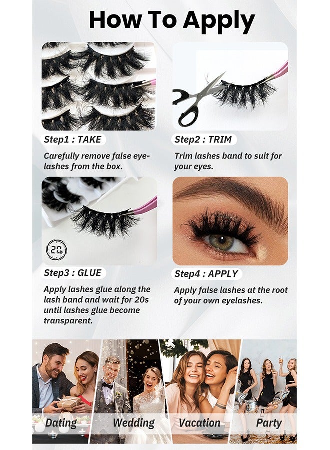 JS 5 Pairs False Eyelashes, Exaggerated Dense Imitation Mink False Eyelashes, Fluffy Messy Long Thick Faux False Eyelashes, Soft Curly Lashes, Dramatic Reusable Self Adhesive Fake Lashes Make up - Image 5