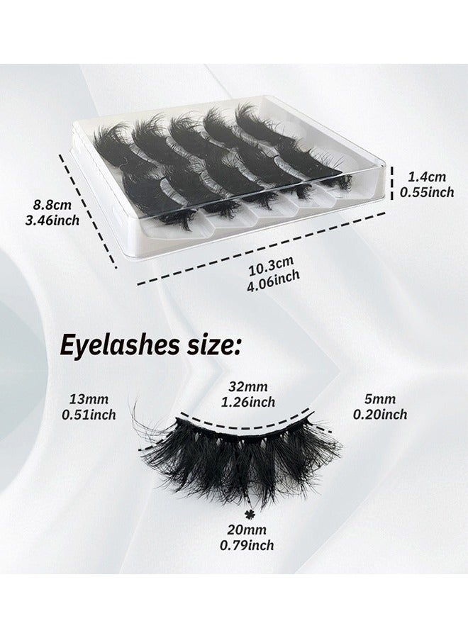 JS 5 Pairs False Eyelashes, Exaggerated Dense Imitation Mink False Eyelashes, Fluffy Messy Long Thick Faux False Eyelashes, Soft Curly Lashes, Dramatic Reusable Self Adhesive Fake Lashes Make up - Image 4