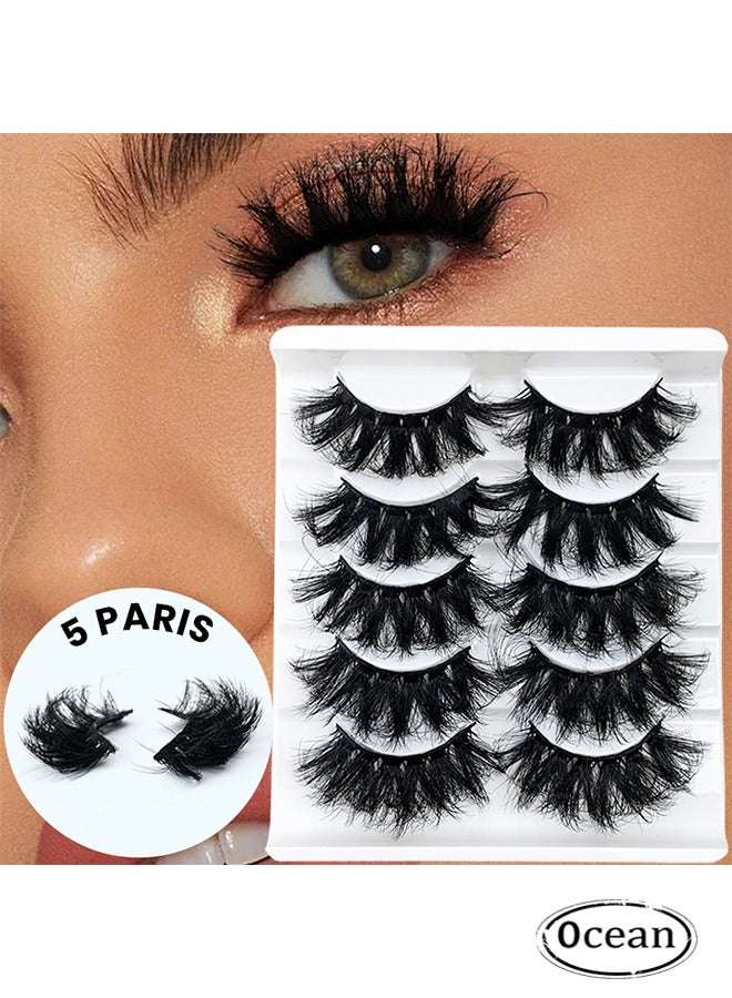JS 5 Pairs False Eyelashes, Exaggerated Dense Imitation Mink False Eyelashes, Fluffy Messy Long Thick Faux False Eyelashes, Soft Curly Lashes, Dramatic Reusable Self Adhesive Fake Lashes Make up - Image 1