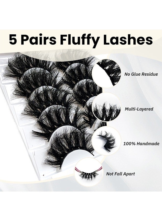 JS 5 Pairs False Eyelashes, Exaggerated Dense Imitation Mink False Eyelashes, Fluffy Messy Long Thick Faux False Eyelashes, Soft Curly Lashes, Dramatic Reusable Self Adhesive Fake Lashes Make up - Image 3