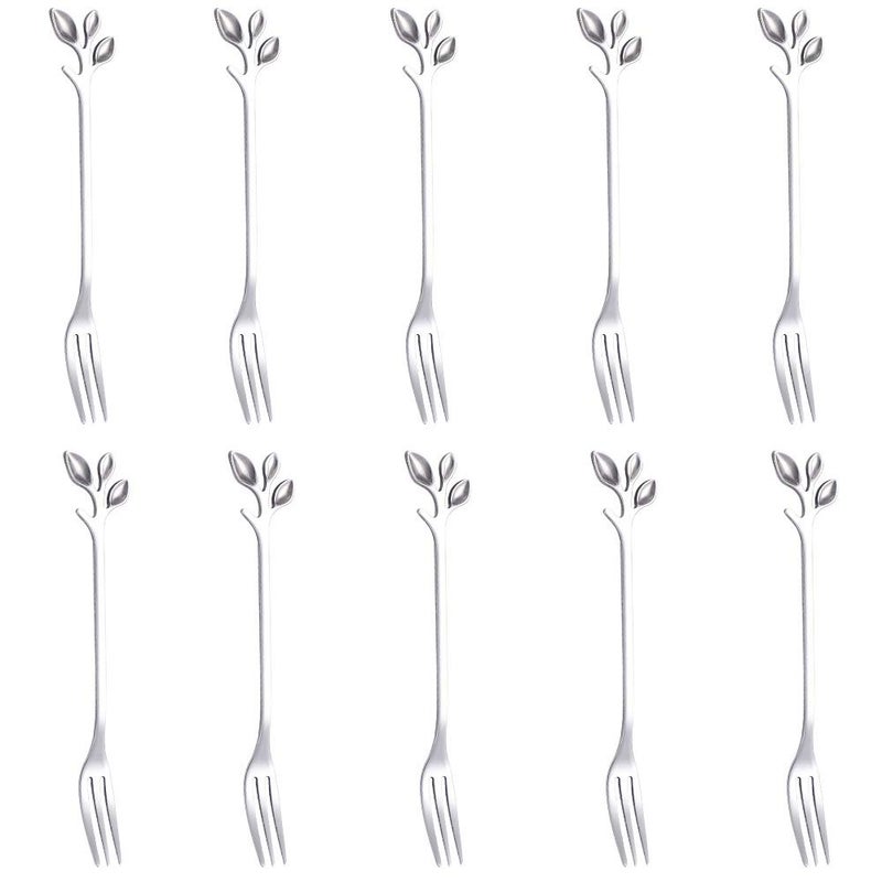 AnSaw 10Piece Silver Mini Leaf Dessert Forks Set  47 Elegant Stainless Steel Fruit Appetizer Cake  Salad Forks  Perfect for Cocktail Parties  Home Use