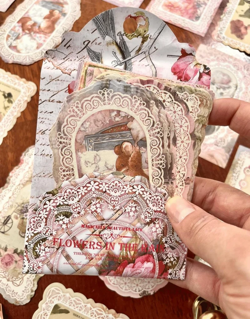 Kağıt Gemi Dükkan Vintage Magically Beautiful Lace Series Flowers In The Rain 50 Piece Patterned Scrapbook Paper