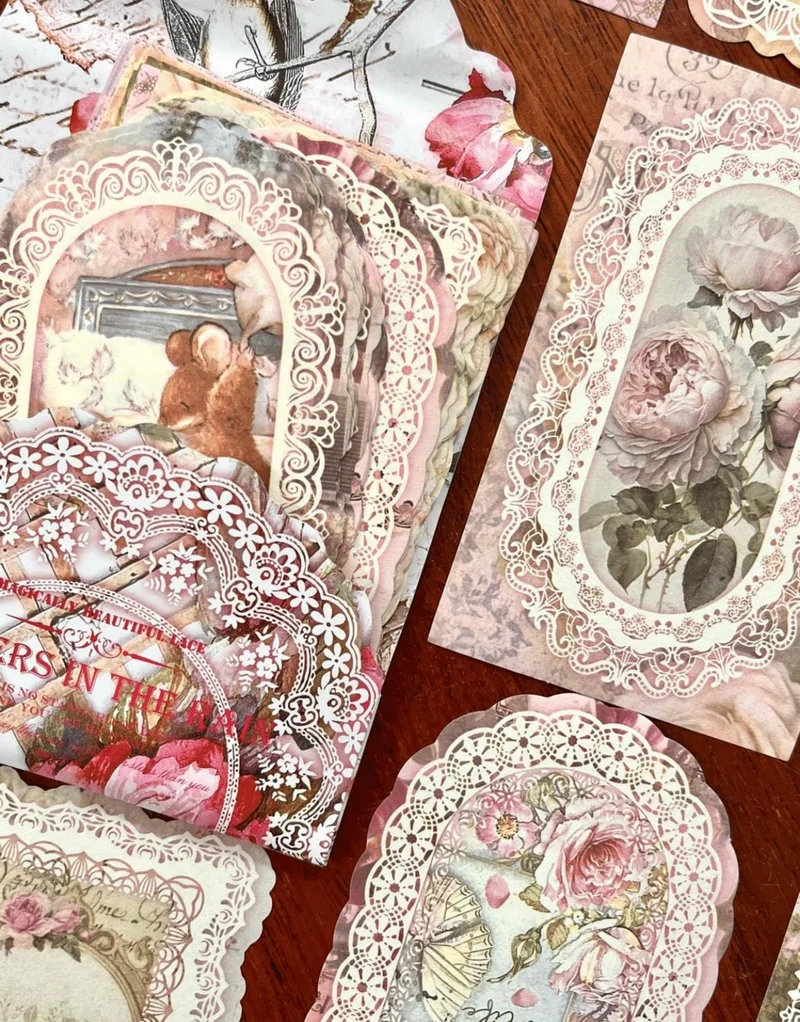 Kağıt Gemi Dükkan Vintage Magically Beautiful Lace Series Flowers In The Rain 50 Piece Patterned Scrapbook Paper