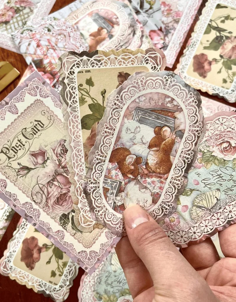 Kağıt Gemi Dükkan Vintage Magically Beautiful Lace Series Flowers In The Rain 50 Piece Patterned Scrapbook Paper