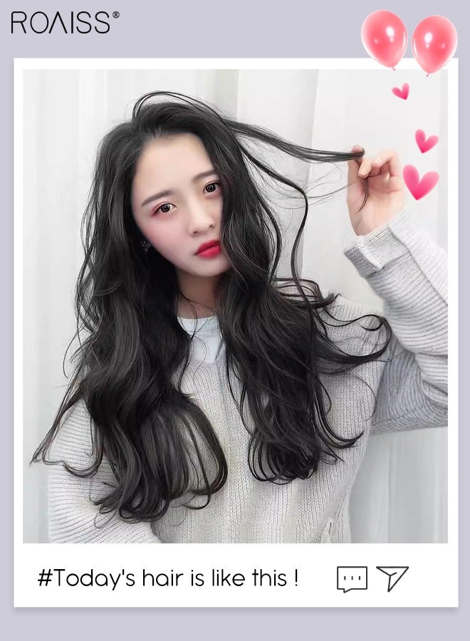 رويس وصلات شعر أسود طبيعي، وصلات شعر مجعد من قطعة واحدة مع 5 مشابك، قطعة شعر صناعية مقاومة للحرارة للفتيات النساء، 50 سم (20 بوصة) - Image 5