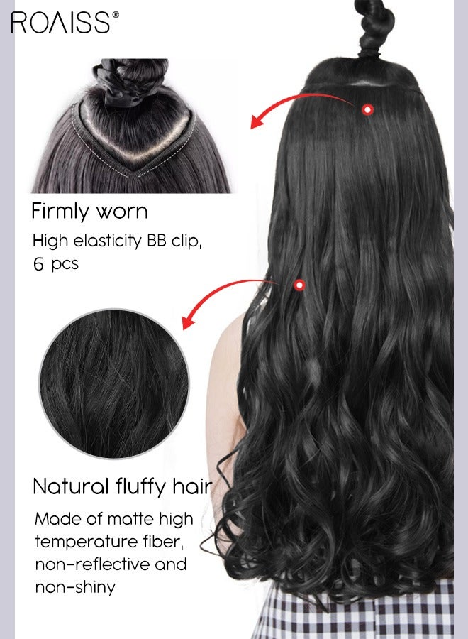 رويس وصلات شعر أسود طبيعي، وصلات شعر مجعد من قطعة واحدة مع 5 مشابك، قطعة شعر صناعية مقاومة للحرارة للفتيات النساء، 50 سم (20 بوصة) - Image 4