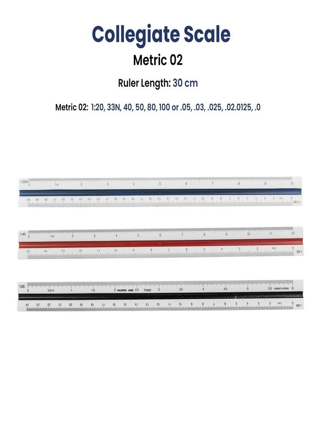 Pacific Arc مسطرة قياس سكولستيك مترية من باسيفيك آرك، بمقياس: 1:20، 33 1/3، 40، 50، 80، 100 أو 0.05، 03، 025، 02، 0125، 01 - Image 2