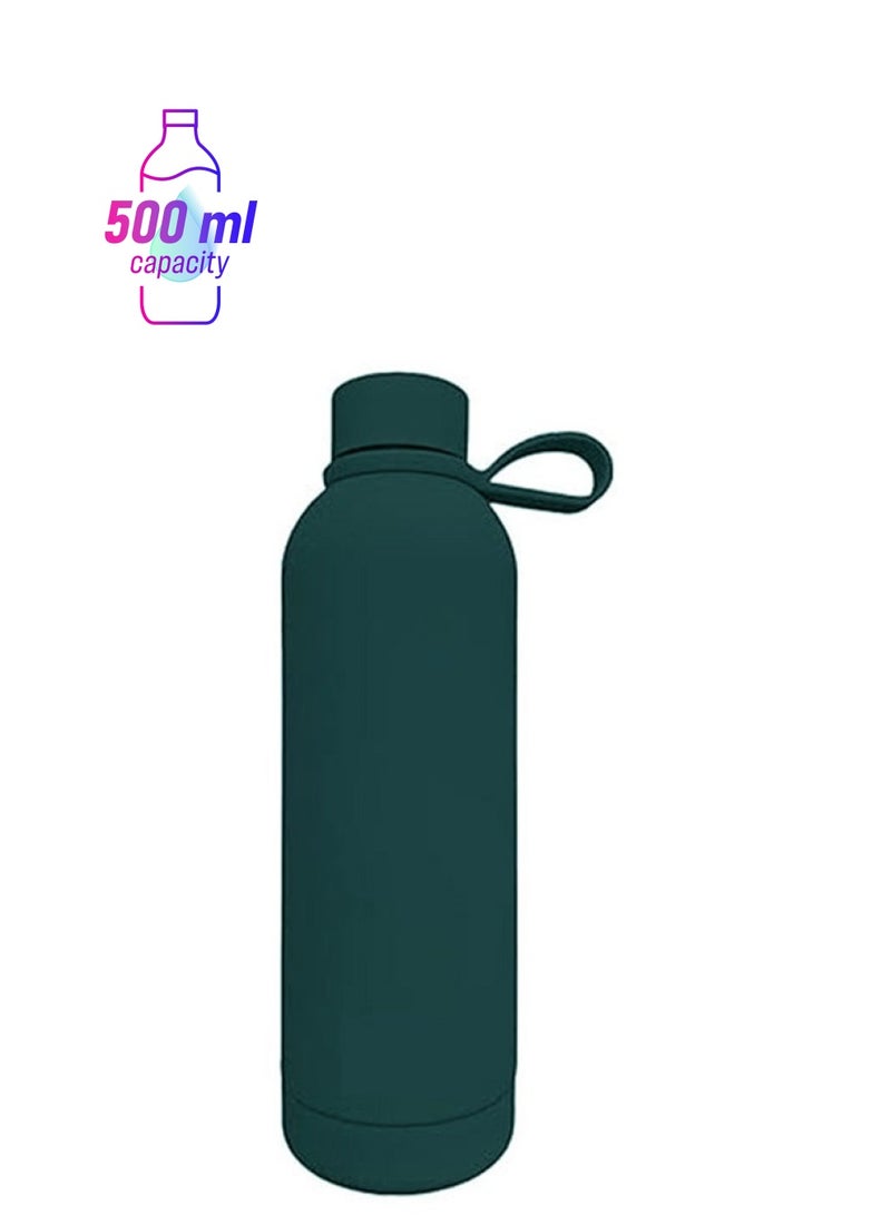 Stainless Steel  insulated Thermos soft touch with neck tags travel water bottle Long Lasting Hot or Cold Drinks Dark green 500ml  - Image 1