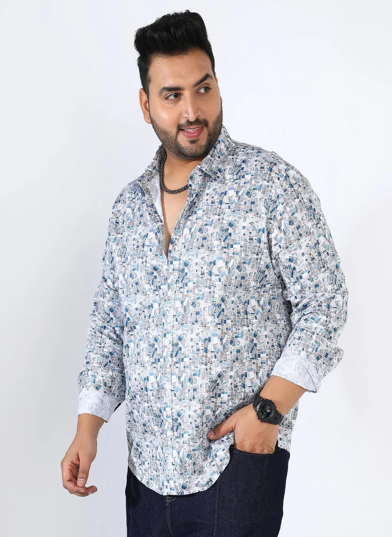 Instafab Plus  Men's Indigo Blue Abstract Cotton Shirt for Men | Best Price UAE