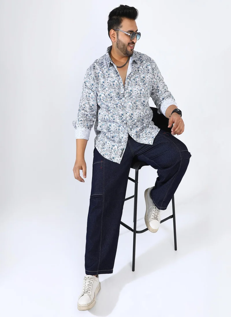 Instafab Plus  Men's Indigo Blue Abstract Cotton Shirt for Men | Best Price UAE
