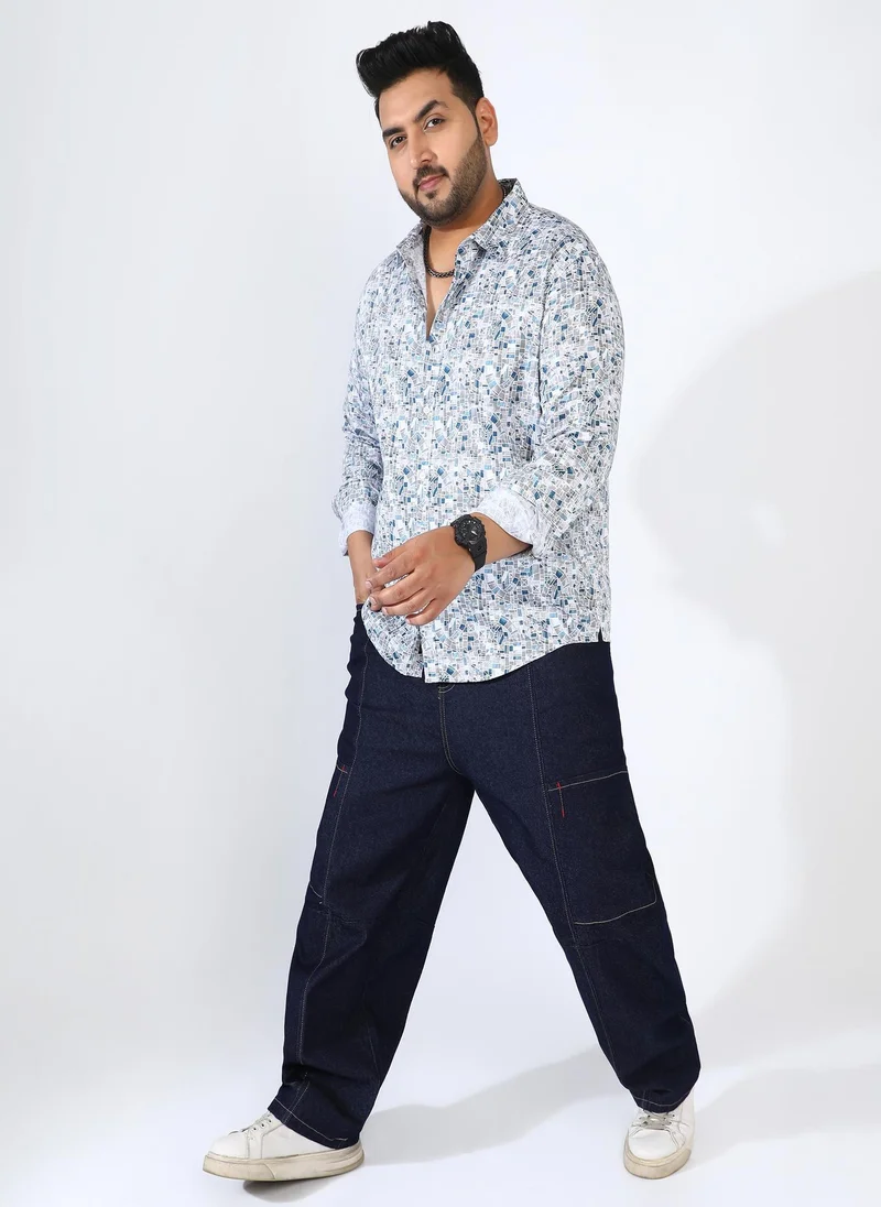 Instafab Plus  Men's Indigo Blue Abstract Cotton Shirt for Men | Best Price UAE