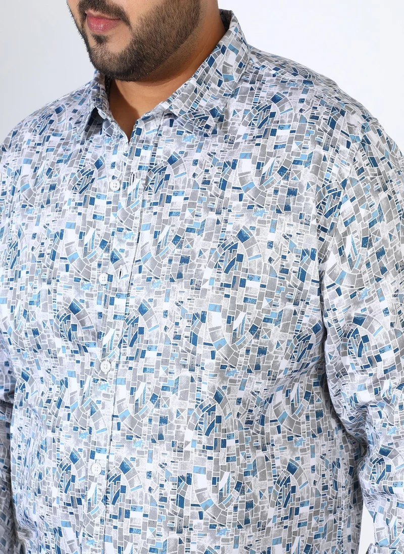 Instafab Plus  Men's Indigo Blue Abstract Cotton Shirt for Men | Best Price UAE