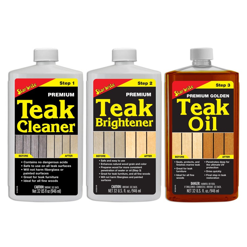 STAR BRITE Premium Teak Care Kit - Marine Grade Teak Cleaner, Brightener & Golden Teak Oil - Ideal for Boats, Decks, Patio & Fine Wood Furniture - Renew, Refinish & Protect (081202) - Image 1