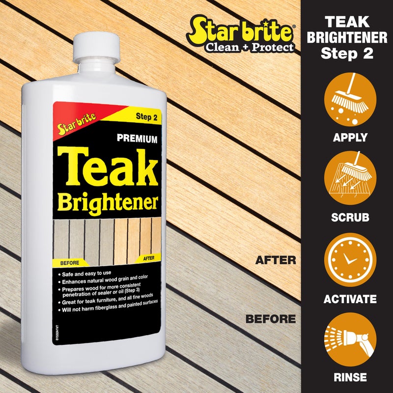 STAR BRITE Premium Teak Care Kit - Marine Grade Teak Cleaner, Brightener & Golden Teak Oil - Ideal for Boats, Decks, Patio & Fine Wood Furniture - Renew, Refinish & Protect (081202) - Image 4