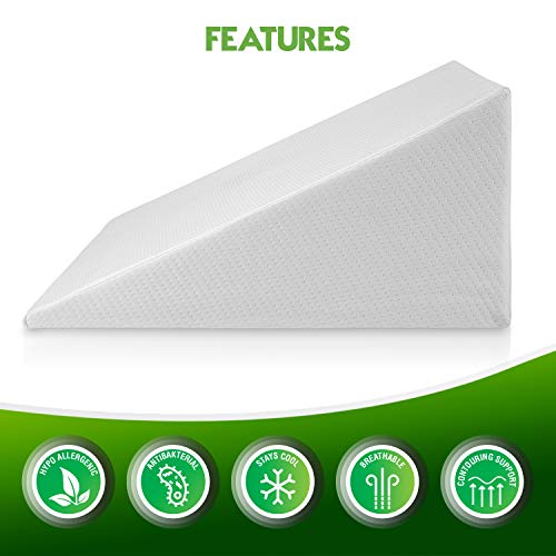Abco Tech Abco Bed Wedge Pillow for Sleeping - Memory Foam Top - Reduce Neck & Back Pain, Snoring, Acid Reflux, Respiratory Problems - Ideal for Sleeping, Reading, Rest, Elevation - Washable Cover - 12in - Image 3