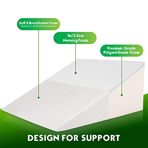 Abco Tech Abco Bed Wedge Pillow for Sleeping - Memory Foam Top - Reduce Neck & Back Pain, Snoring, Acid Reflux, Respiratory Problems - Ideal for Sleeping, Reading, Rest, Elevation - Washable Cover - 12in - Image 4
