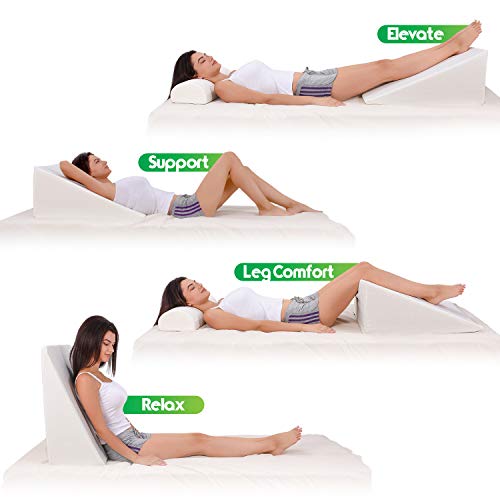 Abco Tech Abco Bed Wedge Pillow for Sleeping - Memory Foam Top - Reduce Neck & Back Pain, Snoring, Acid Reflux, Respiratory Problems - Ideal for Sleeping, Reading, Rest, Elevation - Washable Cover - 12in - Image 2