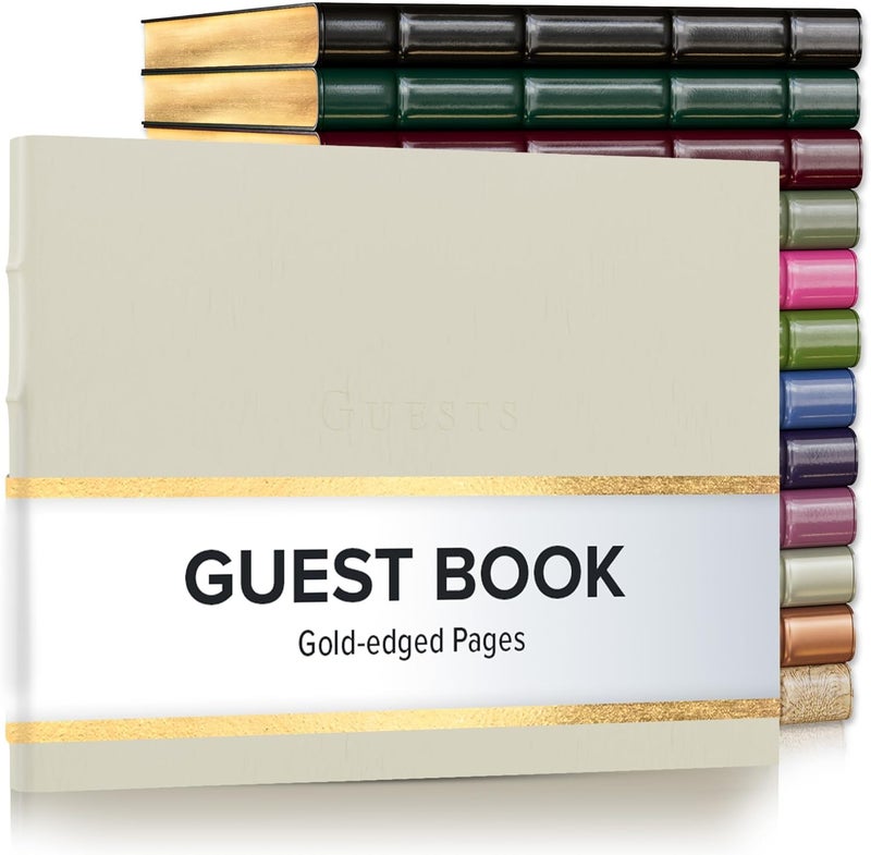 Gallery Leather Guest Book with Gold-edged Pages - Perfect for Weddings, Baby Showers, and Special Events - 192 Lined Pages, Bonded Leather, Hardcover - Freeport Ivory - Image 1