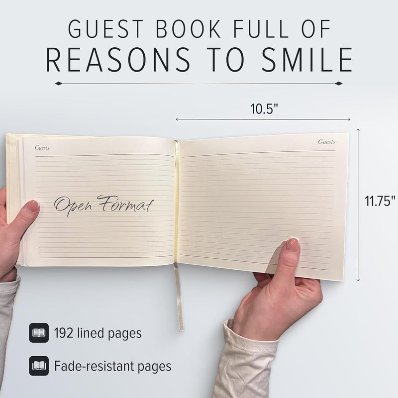 Gallery Leather Guest Book with Gold-edged Pages - Perfect for Weddings, Baby Showers, and Special Events - 192 Lined Pages, Bonded Leather, Hardcover - Freeport Ivory - Image 5