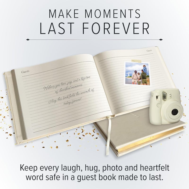 Gallery Leather Guest Book with Gold-edged Pages - Perfect for Weddings, Baby Showers, and Special Events - 192 Lined Pages, Bonded Leather, Hardcover - Freeport Ivory - Image 3