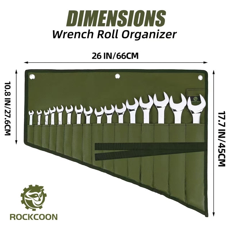 ROCKCOON Wrench Roll Organizer 16 Pockets, Wrench Pouch Roll Up with Water Proof Oxford Cloth, Tool Roll Bag for Wrenches Organization, Green - Image 4