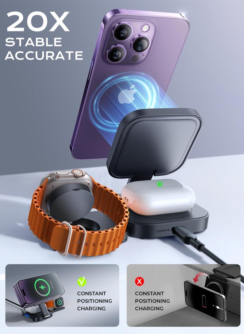 SYOSI Wireless Charger 3 in 1, Fast Charging Foldable Magnetic Charging Station for Apple Devices - Image 3