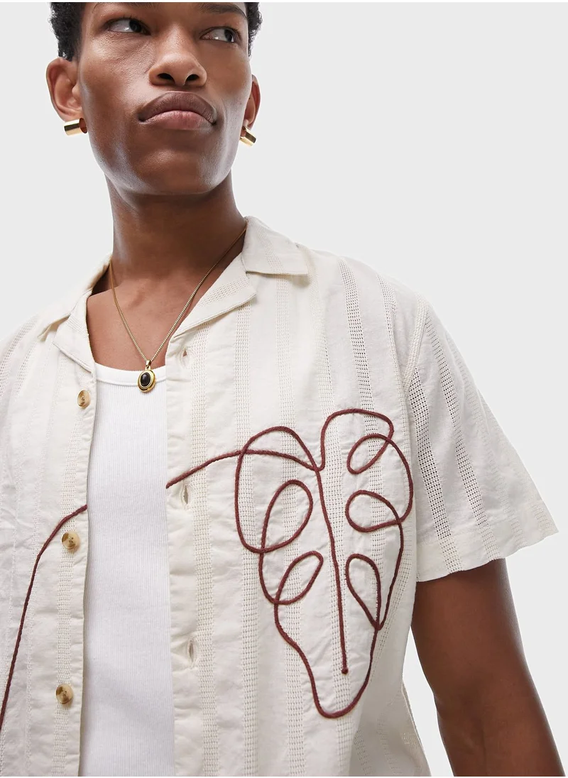 TOPMAN Embroidered Floral Print Relaxed Fit Shirt