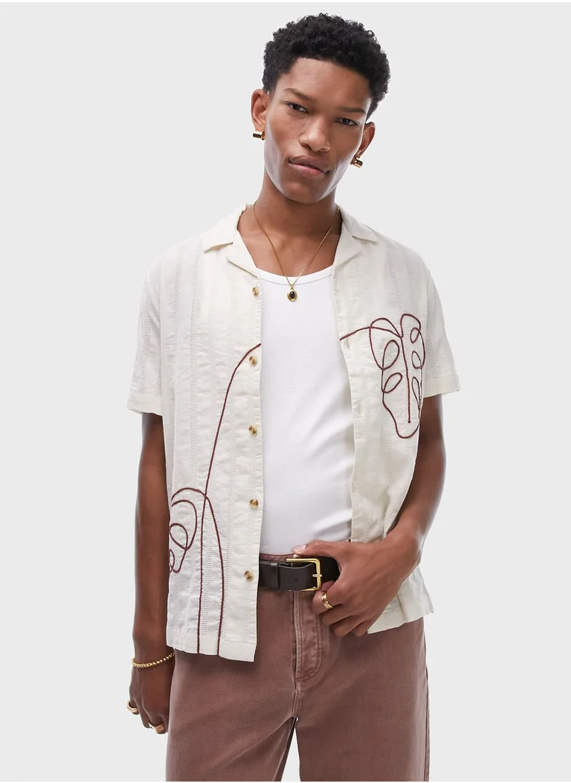 TOPMAN Embroidered Floral Print Relaxed Fit Shirt