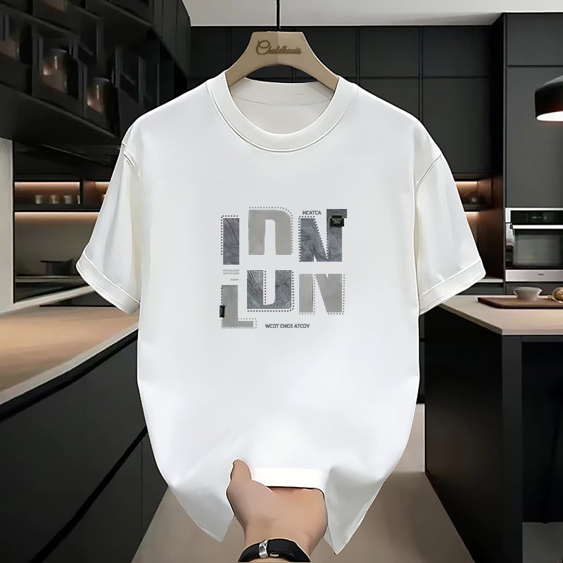 American Style Retro Printed Short-Sleeved T-Shirt Men'S Summer Trendy Brand Heavy Ice Silk Heavy Short-Sleeved T-Shirt - Image 3