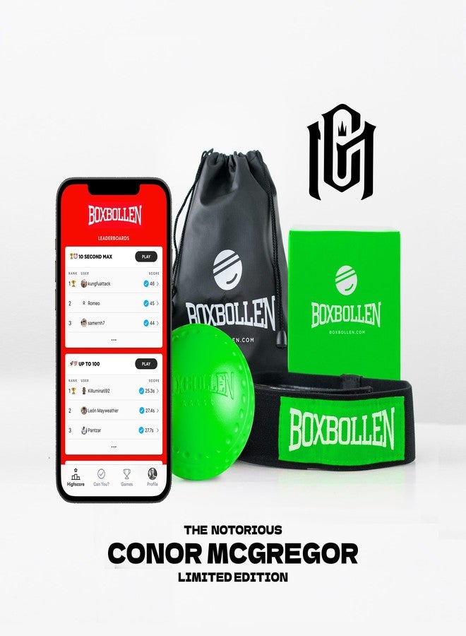 Boxbollen® Boxing Reflex Ball - The Notorious Conor McGregor Limited Edition - App-Connected Punch Counter - Reaction Ball for Hand Eye Coordination Training - Gift for Boxer Athlete, All Ages - Green - Image 2