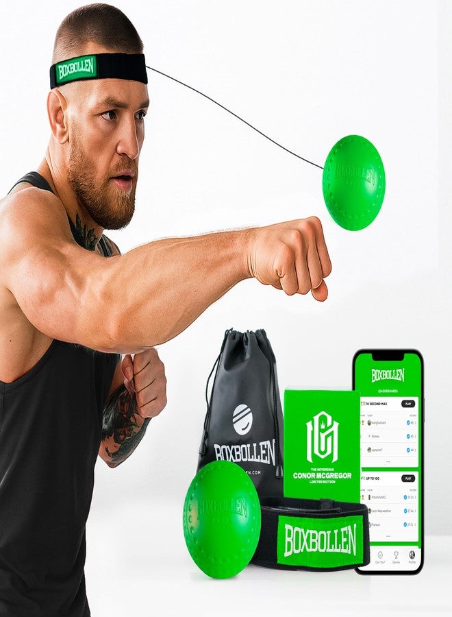 Boxbollen® Boxing Reflex Ball - The Notorious Conor McGregor Limited Edition - App-Connected Punch Counter - Reaction Ball for Hand Eye Coordination Training - Gift for Boxer Athlete, All Ages - Green - Image 1