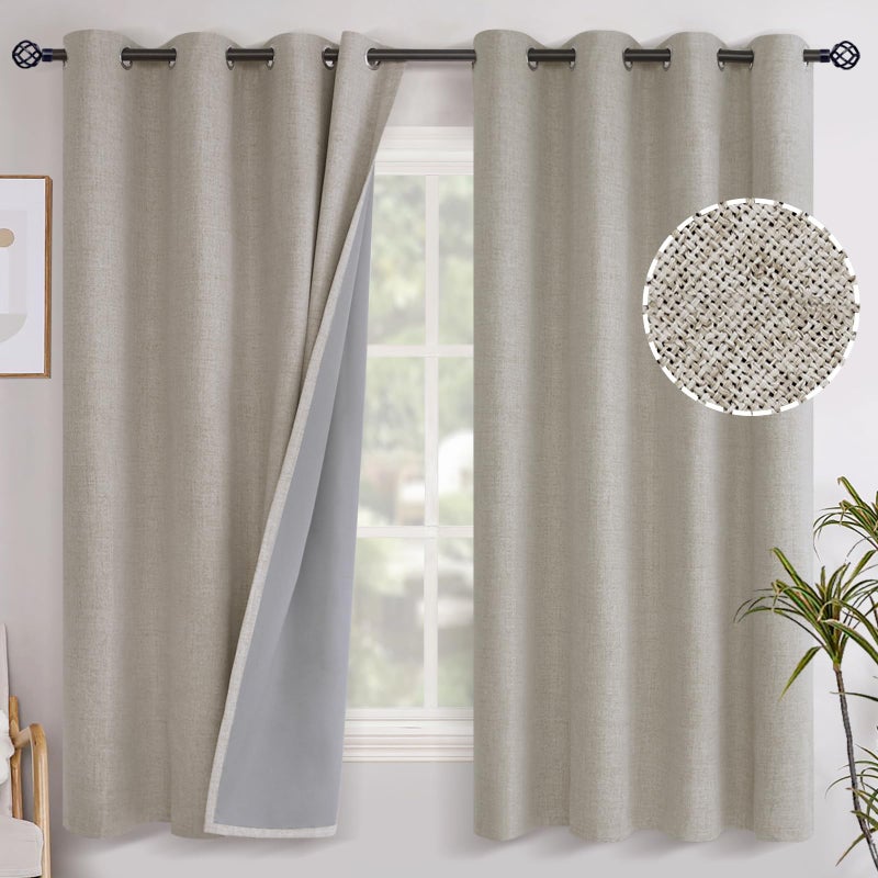 YoungsTex Camel Linen Blackout Curtains 63 Inch Length for Bedroom, Thermal Insulated Window Drapes with Grommet Room Darkening Privacy for Living Room, 2 Panels, 52 X 63 Inch - Image 1