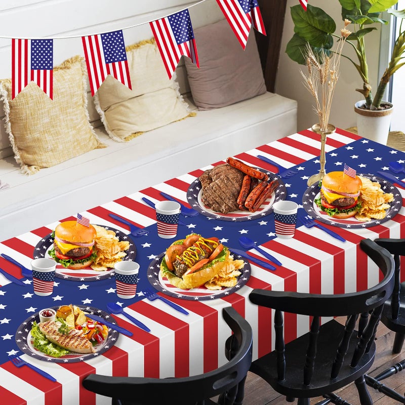 Childom Patriotic Party Supplies,152Pcs American Flag Themed Party Set,Patriotic Party Decorations,American Flag Tablecloth,4th of July Plates Cups,Red White and Blue Decor for Outside,Picnic,Memorial - Image 4