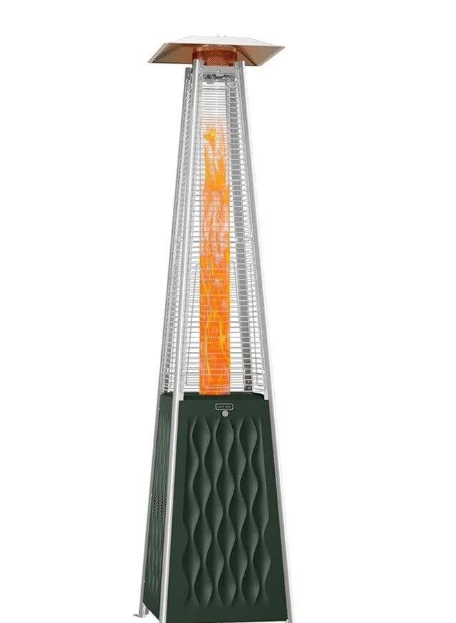 مدفأة هرمية للفناء الخارجي - مدفأة خارجية تعمل بالبروبان بقوة ٤٨,٠٠٠ وحدة حرارية بريطانية، مزودة بأنبوب لهب من زجاج الكوارتز وعجلات | لون أخضر مناسب للحدائق والتراسات والمطاعم - Image 1