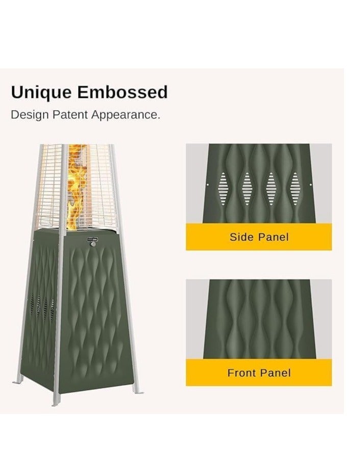 مدفأة هرمية للفناء الخارجي - مدفأة خارجية تعمل بالبروبان بقوة ٤٨,٠٠٠ وحدة حرارية بريطانية، مزودة بأنبوب لهب من زجاج الكوارتز وعجلات | لون أخضر مناسب للحدائق والتراسات والمطاعم - Image 4