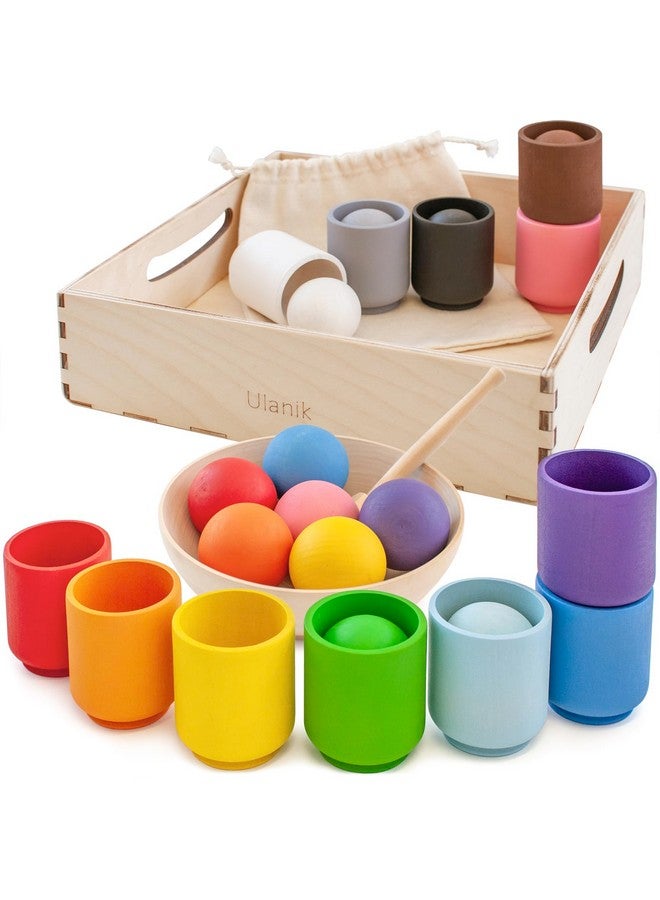Ulanik Balls in Cups Toddler Montessori Toys for 1 Year Old + Kids Preschool Wooden Matching Games for Learning Color Sorting and Counting - Image 1
