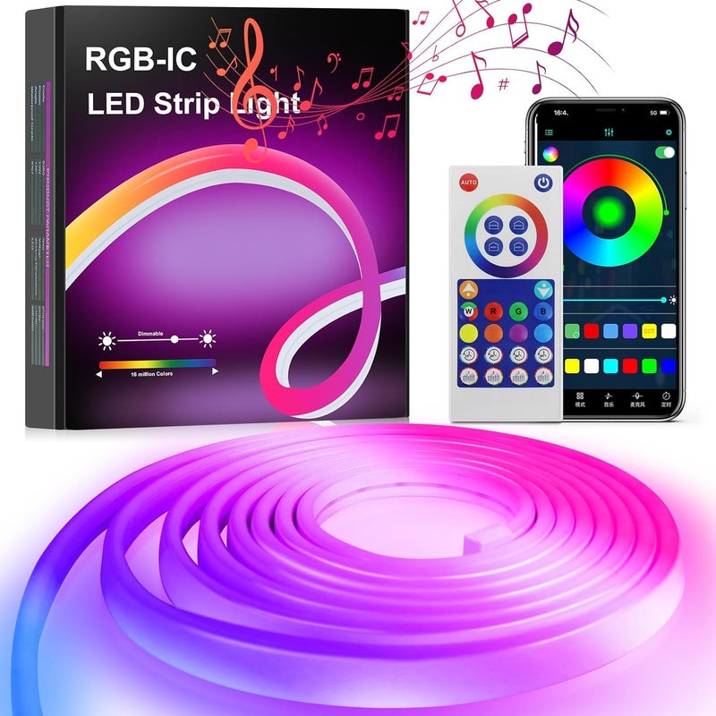 Sisliya Neon LED Strip RGBIC LED Strip with APP Control Multicolor Segmentable Color Changing Light for Bedroom Ceiling Strip3 Meters - Image 1