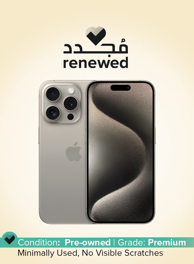 ابل  تم تجديده - آيفون 15 برو 128 جيجا بايت تيتانيوم طبيعي 5G مع FaceTime - Image 1