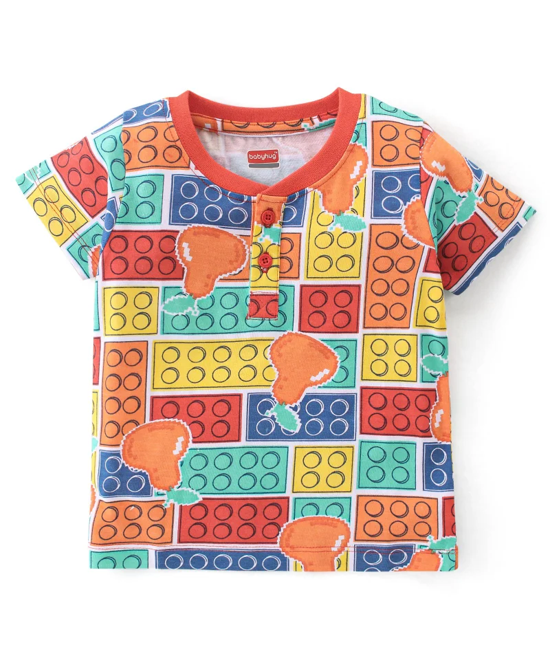 babyhug Babyhug 100% Cotton Knit Half Sleeves T-Shirt with Pears Print - Multicolour