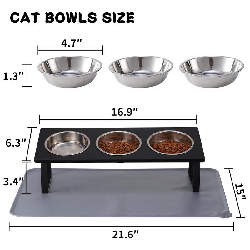 Summark Upgraded Elevated Cat Bowls with Food Mat,15Â°Tilted Stand Anti Vomiting Raised Cat Dishes for Food and Water,3 Stainless Steel Bowls for Cats and Puppyï¼ˆBlackï¼‰ - Image 5