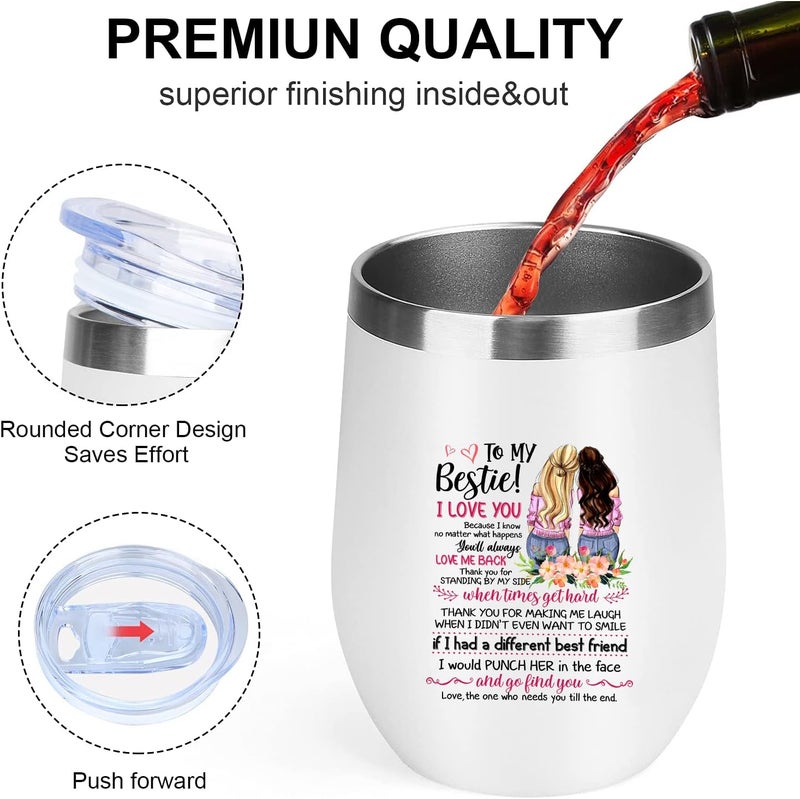 Wisedeal Bestie Insulated Stainless Steel Tumbler with Lid Coffee Mug Funny To My Bestie Birthday Christmas Gifts Mug for Soul Sister Mom Aunt BFF Friendship Women White 12 oz - Image 5